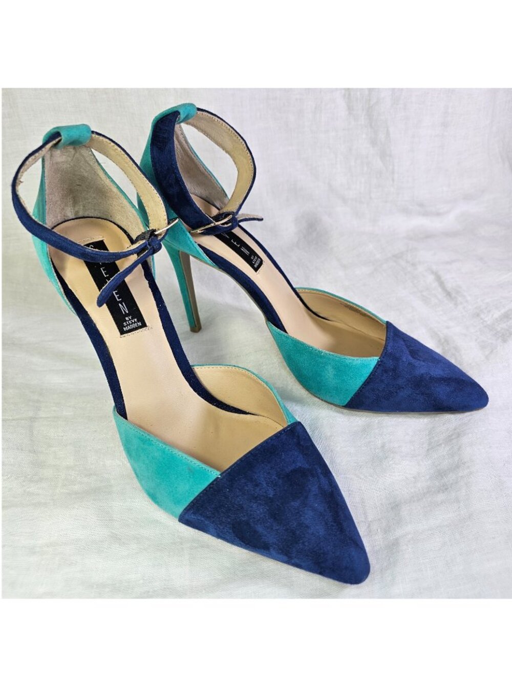 Steven Winter 3.75” High Heel Suede Two Tone Ankle Strap Stiletto Pumps 8.5